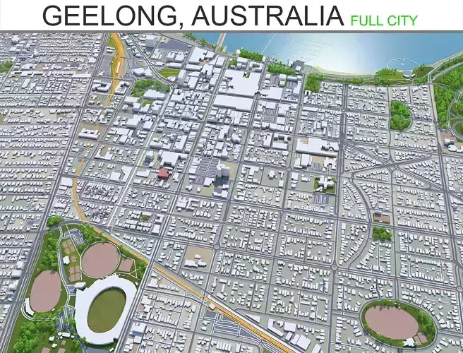 Geelong City in Australia 30km Low-poly 3D model