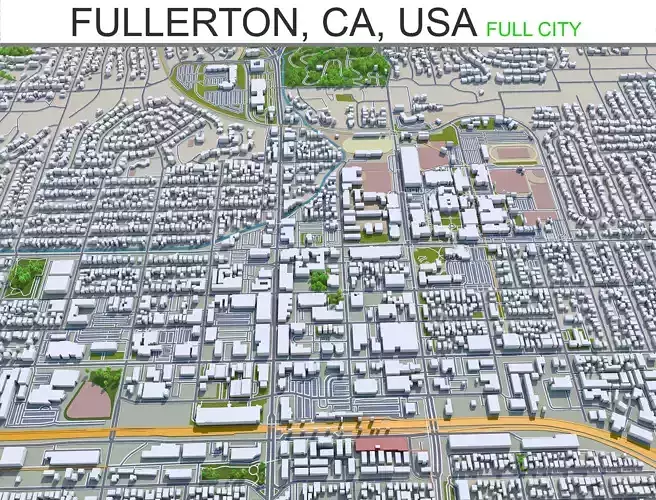 Fullerton City in California USA 20km Low-poly 3D model