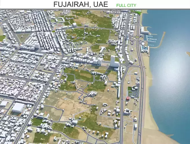 Fujairah City in UAE Low-poly 3D model