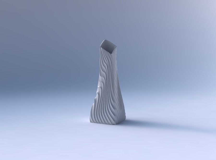 Vase squeezed and bent rectangle 2 with wavy extruded lines 3 3D print model_4