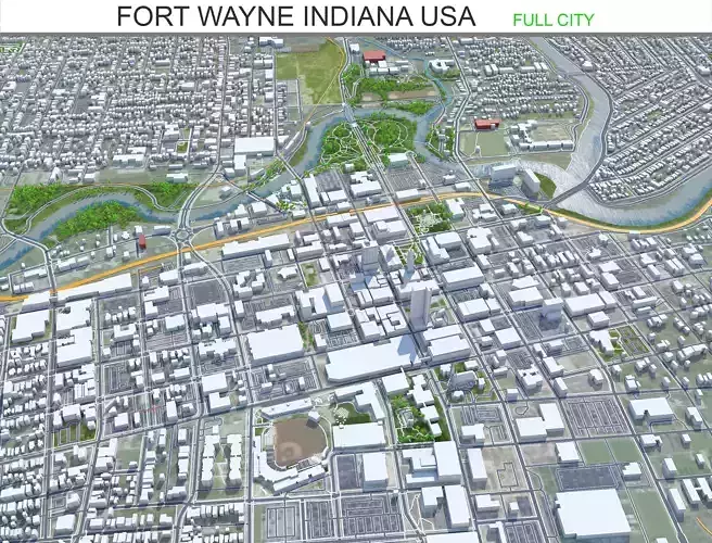 Fort Wayne City Indiana USA Low-poly 3D model