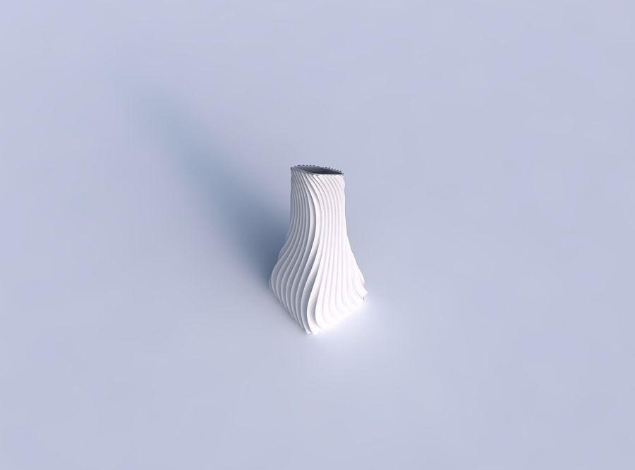 Vase squeezed and bent rectangle 2 with wavy extruded lines 4 3D print model_1