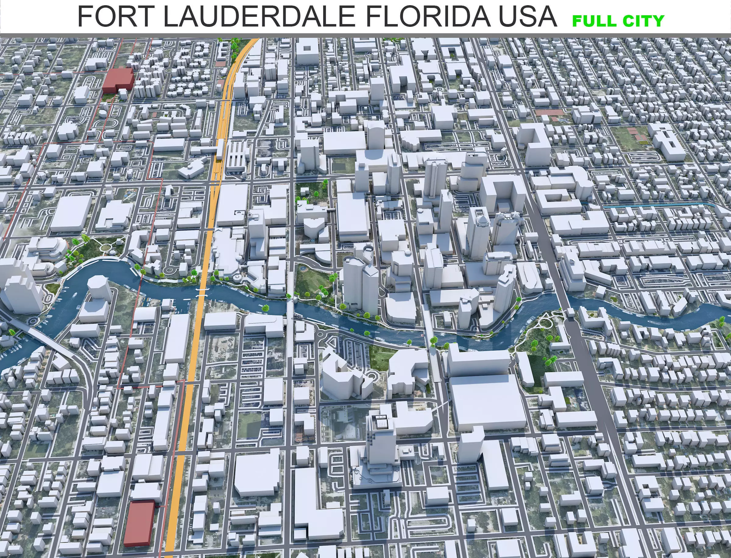 Fort Lauderdale City in Florida USA Low-poly 3D model_0