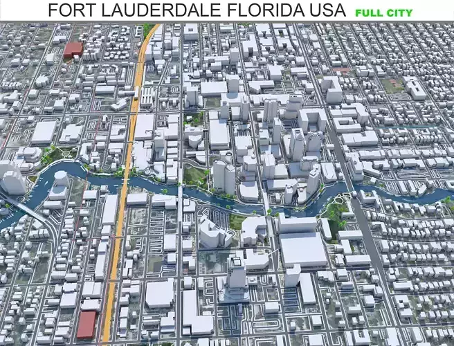 Fort Lauderdale City in Florida USA Low-poly 3D model