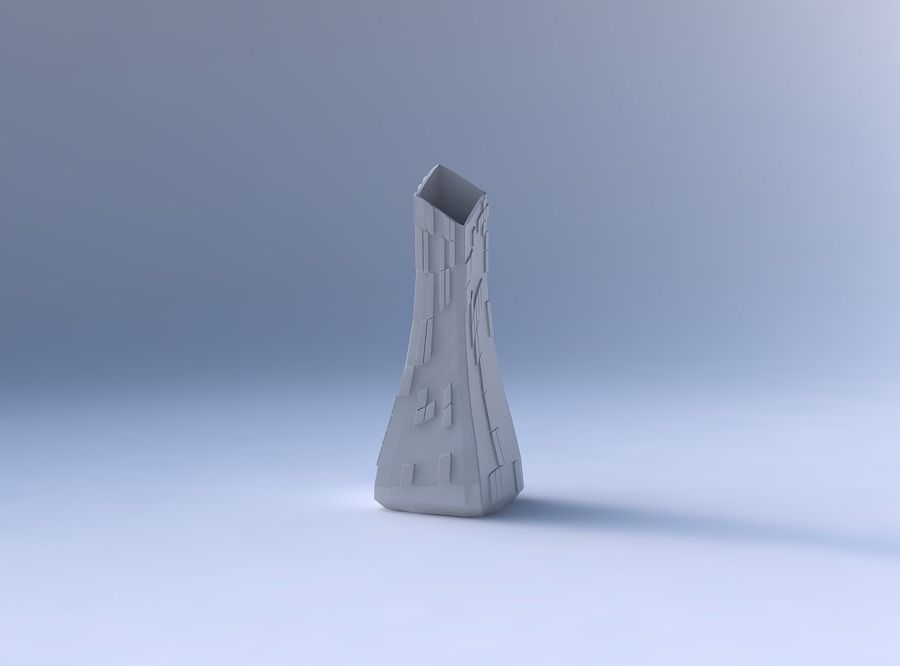 Vase squeezed and bent rectangle 2 with wavy scattered grid p... 3D print model_4