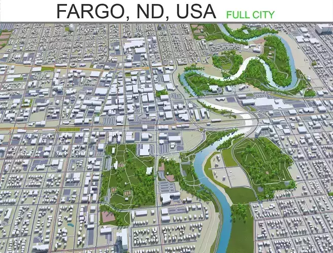 Fargo City in North Dakota USA 40km Low-poly 3D model