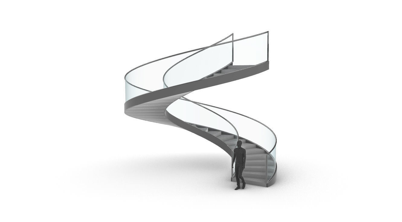Spiral Staircase with Glass and Guardrail 360 3D model_8