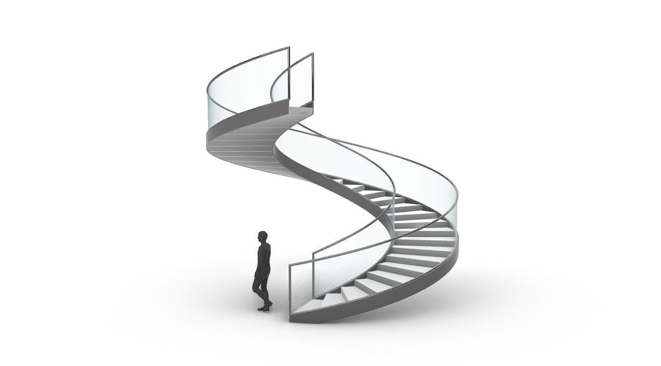 Spiral Staircase with Glass and Guardrail 360 3D model_45