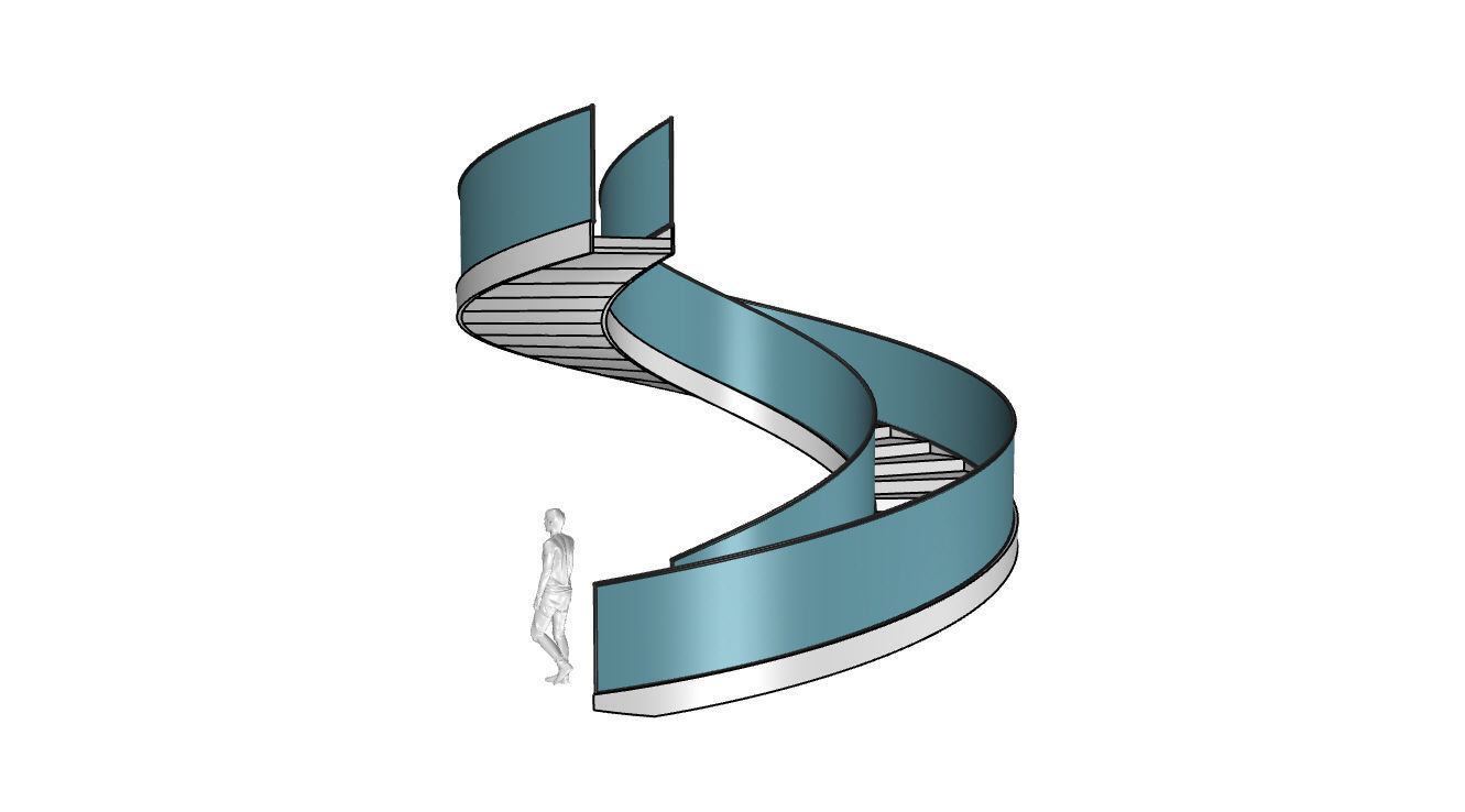 Spiral Staircase with Glass and Guardrail 360 3D model_66