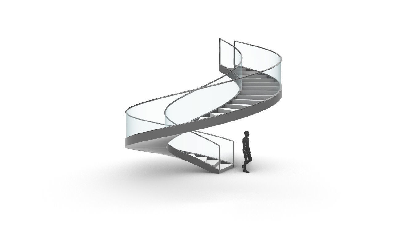 Spiral Staircase with Glass and Guardrail 360 3D model_19