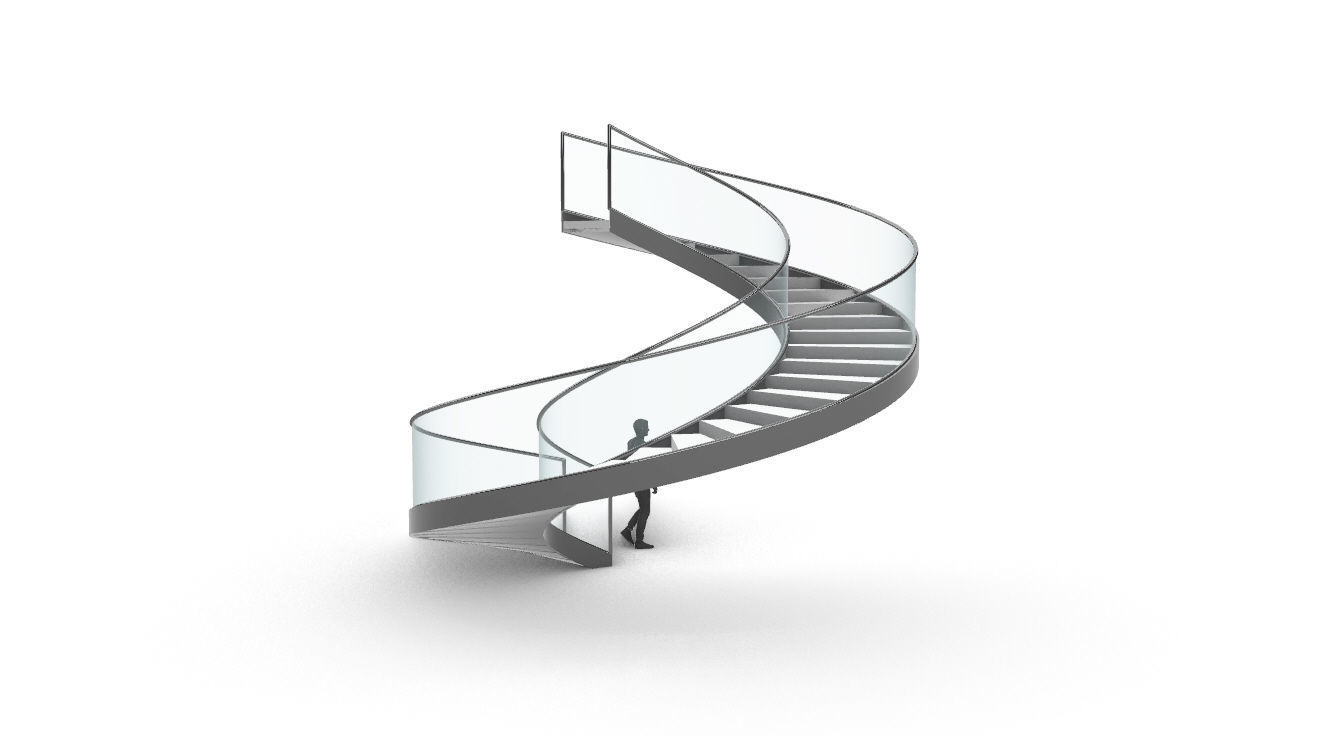 Spiral Staircase with Glass and Guardrail 360 3D model_10