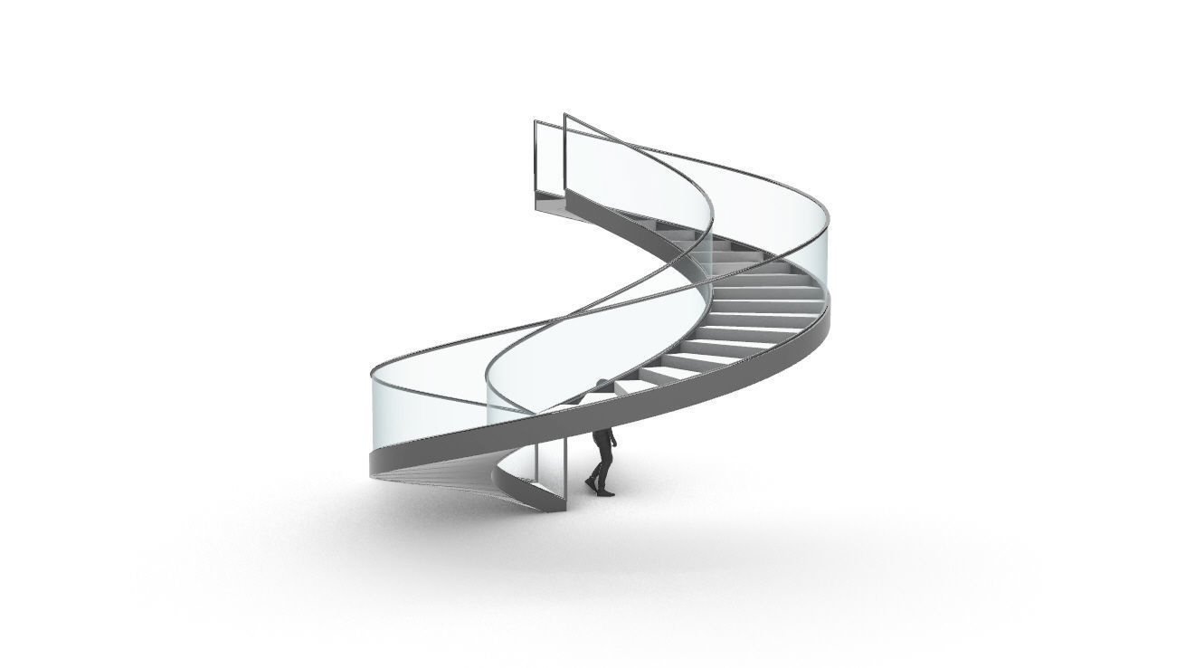 Spiral Staircase with Glass and Guardrail 360 3D model_17