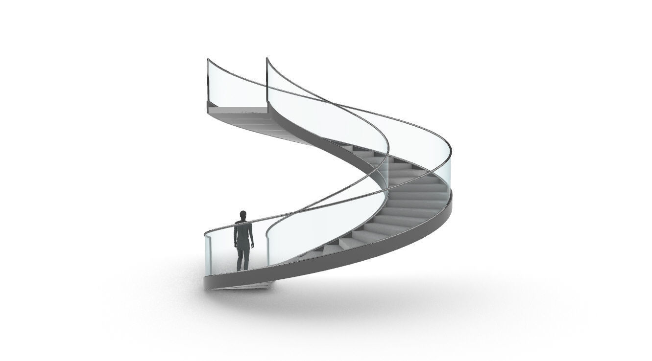 Spiral Staircase with Glass and Guardrail 360 3D model_34