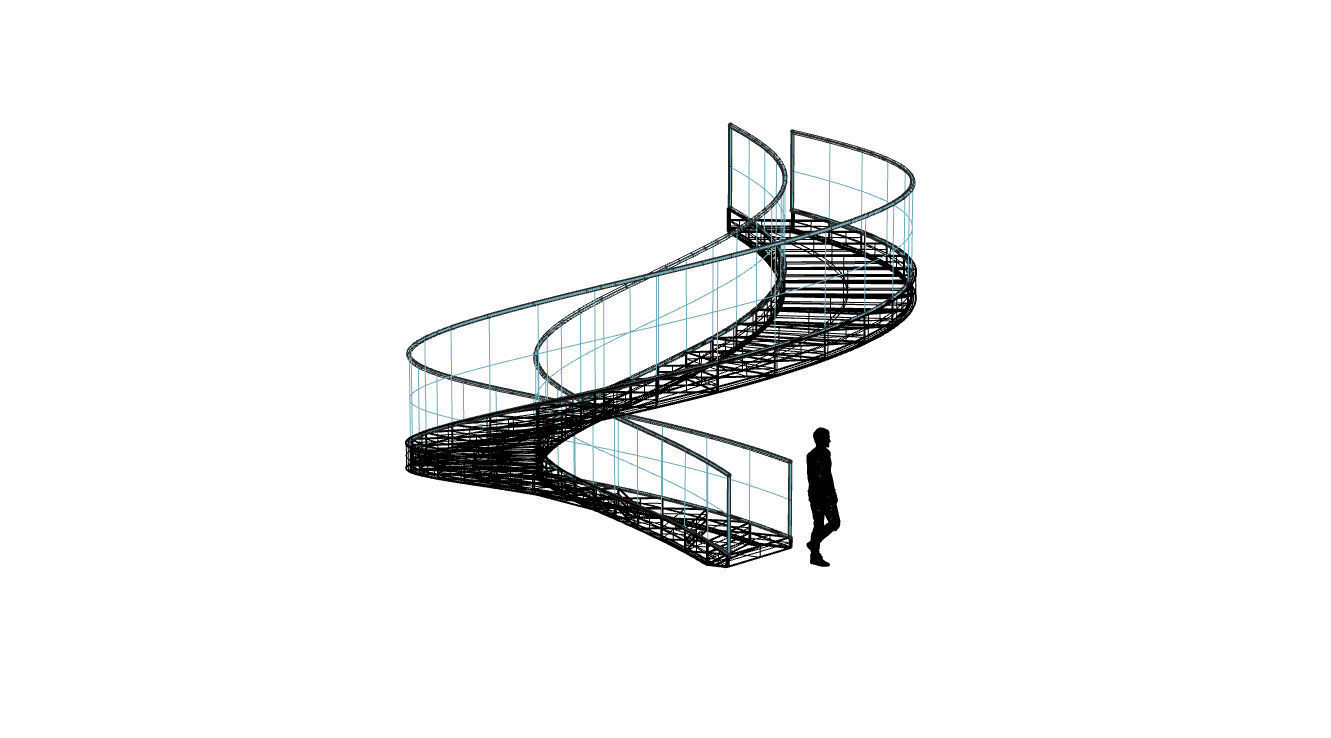 Spiral Staircase with Glass and Guardrail 360 3D model_87