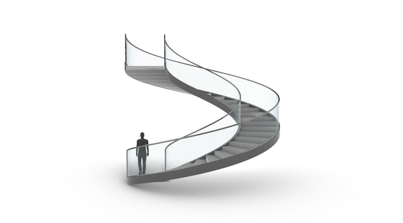 Spiral Staircase with Glass and Guardrail 360 3D model_7