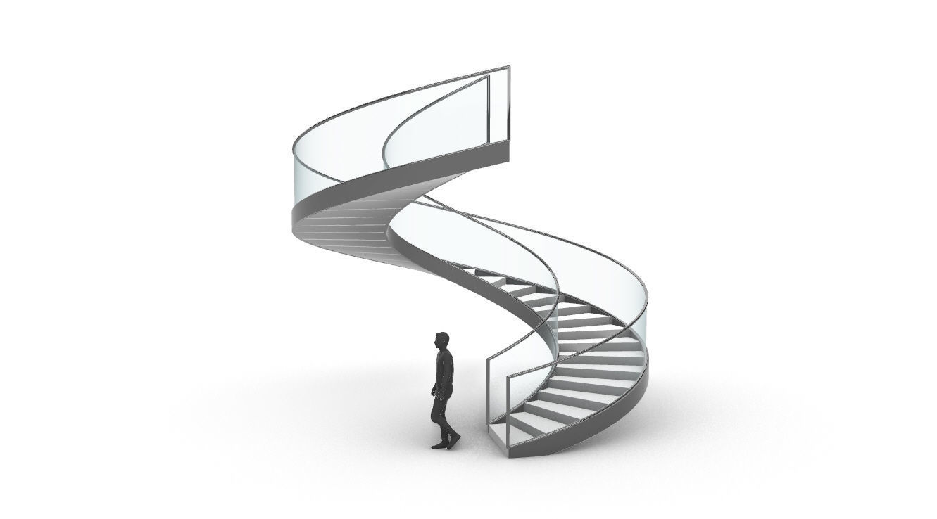 Spiral Staircase with Glass and Guardrail 360 3D model_5