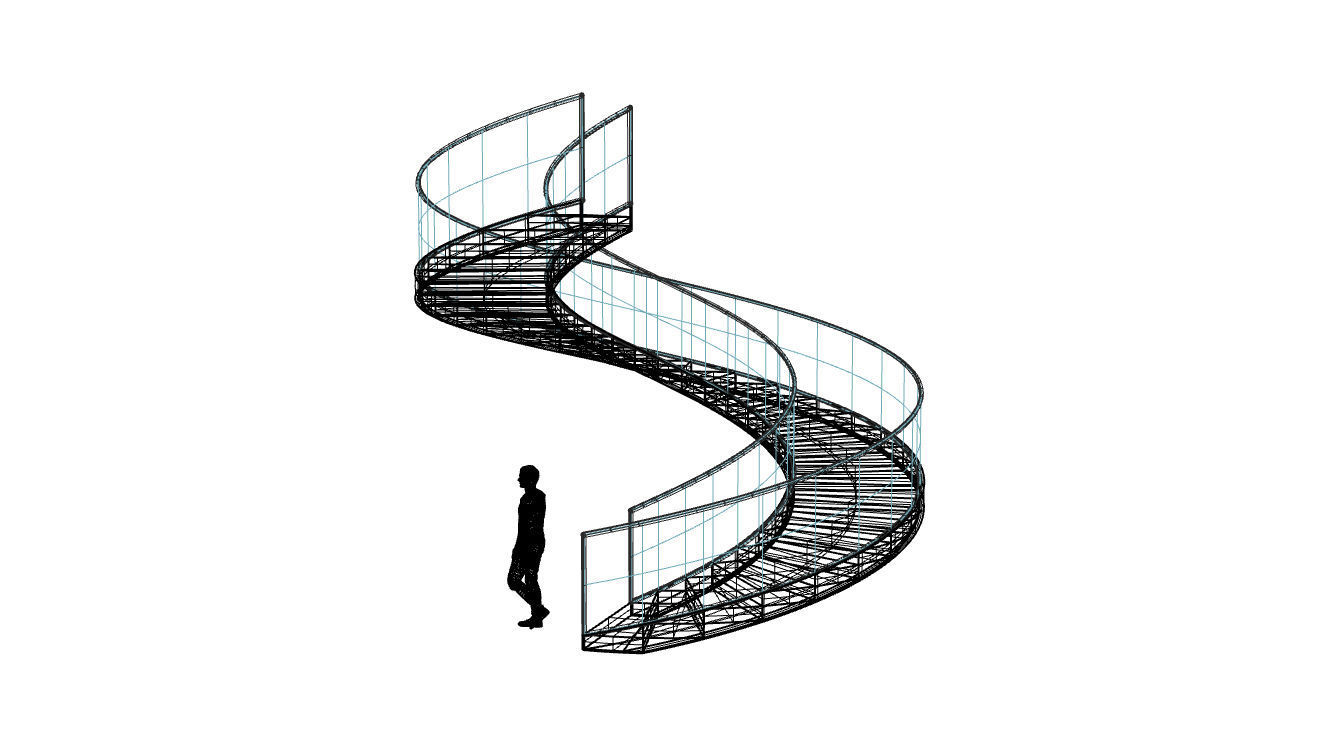 Spiral Staircase with Glass and Guardrail 360 3D model_95