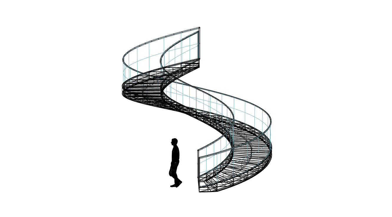 Spiral Staircase with Glass and Guardrail 360 3D model_80
