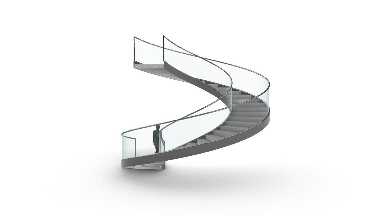 Spiral Staircase with Glass and Guardrail 360 3D model_35