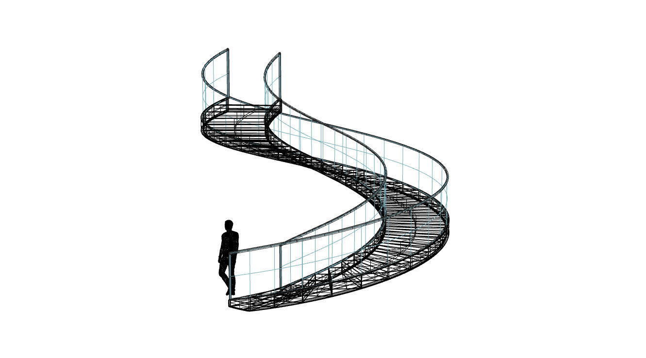 Spiral Staircase with Glass and Guardrail 360 3D model_117