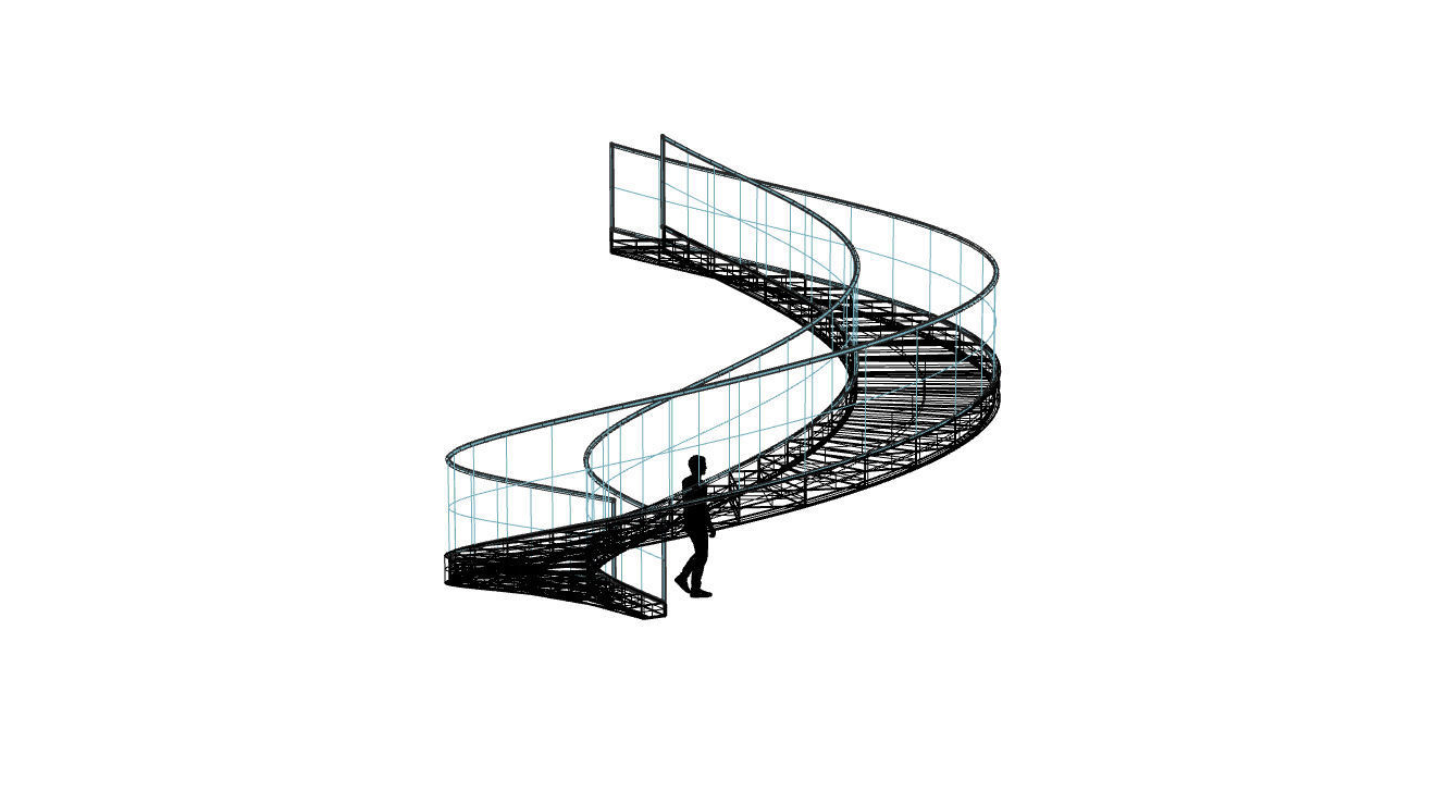 Spiral Staircase with Glass and Guardrail 360 3D model_108