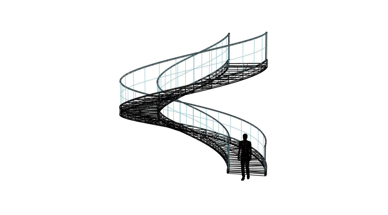 Spiral Staircase with Glass and Guardrail 360 3D model_84