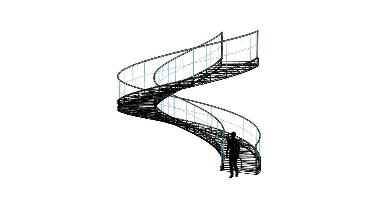 Spiral Staircase with Glass and Guardrail 360 3D model_104