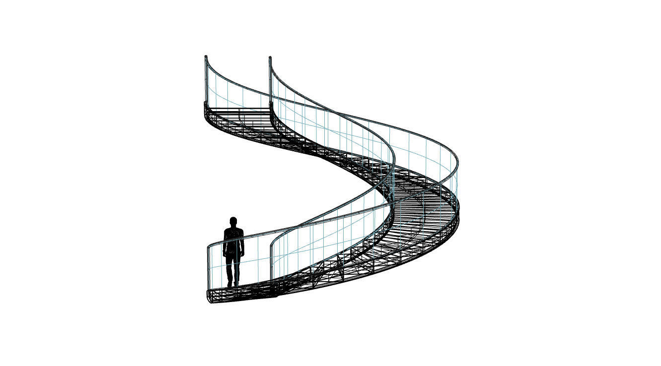 Spiral Staircase with Glass and Guardrail 360 3D model_88