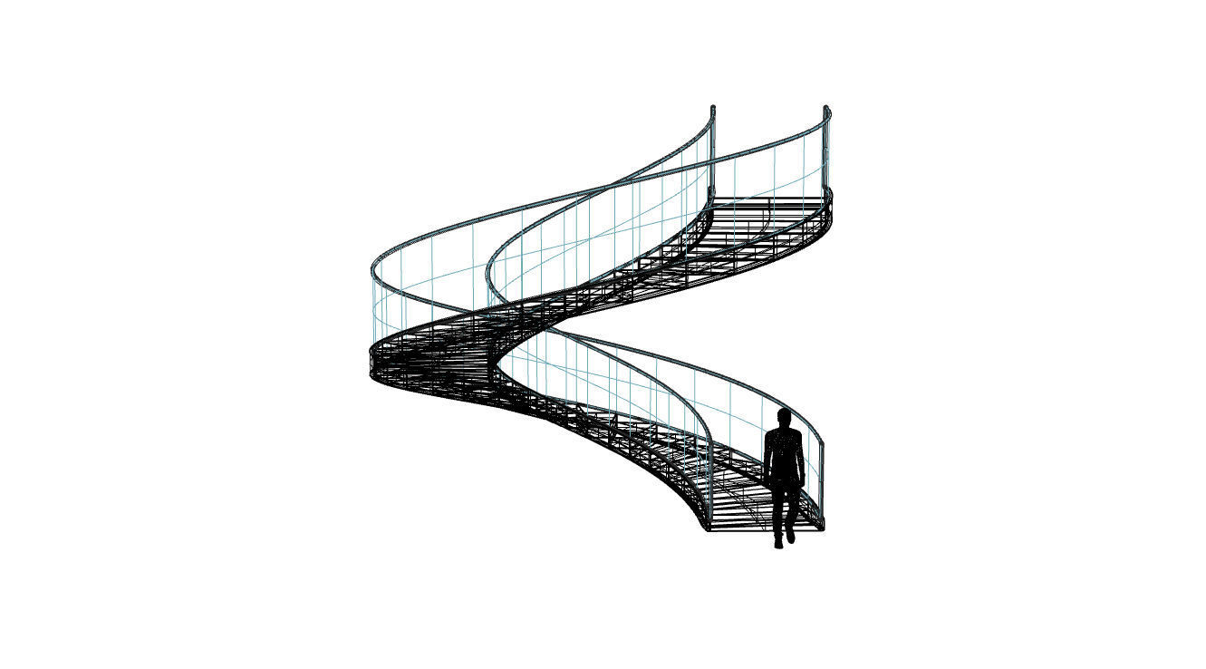 Spiral Staircase with Glass and Guardrail 360 3D model_83