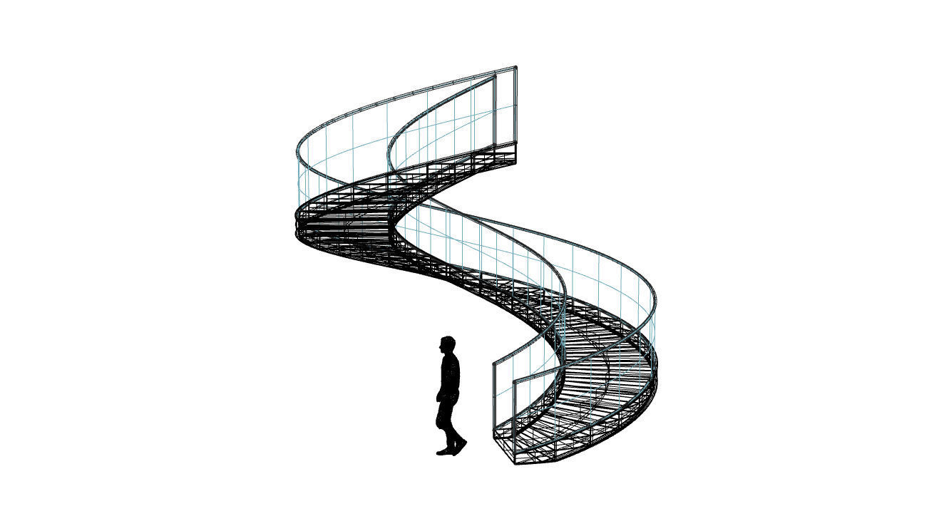 Spiral Staircase with Glass and Guardrail 360 3D model_100
