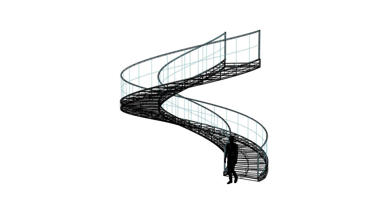 Spiral Staircase with Glass and Guardrail 360 3D model_96