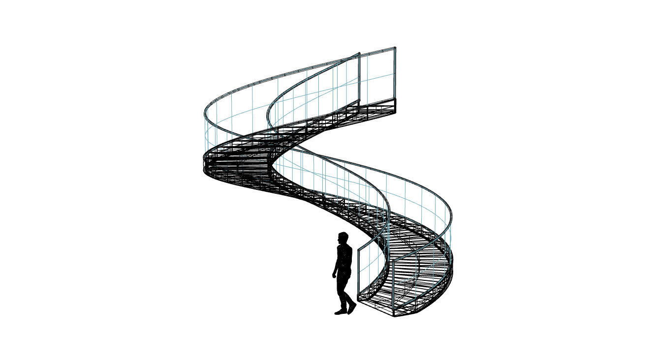 Spiral Staircase with Glass and Guardrail 360 3D model_116