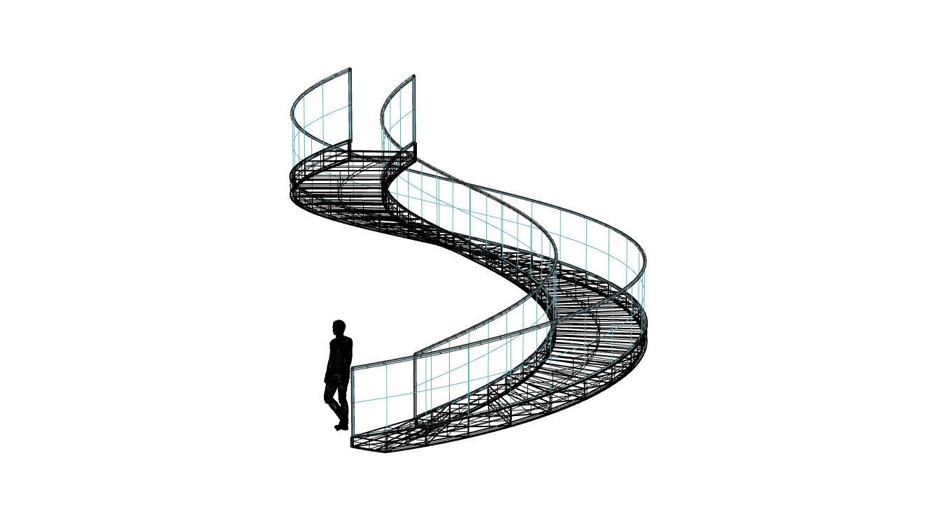 Spiral Staircase with Glass and Guardrail 360 3D model_97