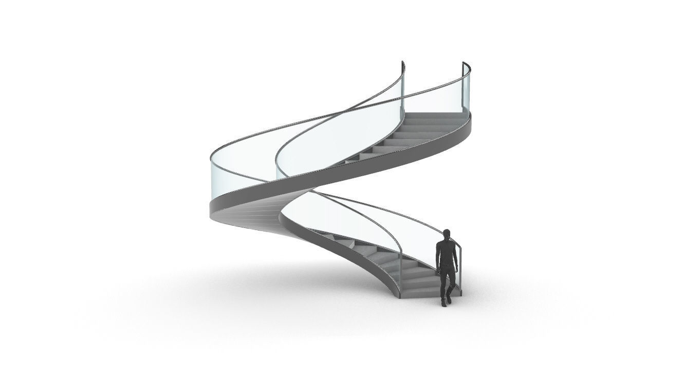 Spiral Staircase with Glass and Guardrail 360 3D model_3