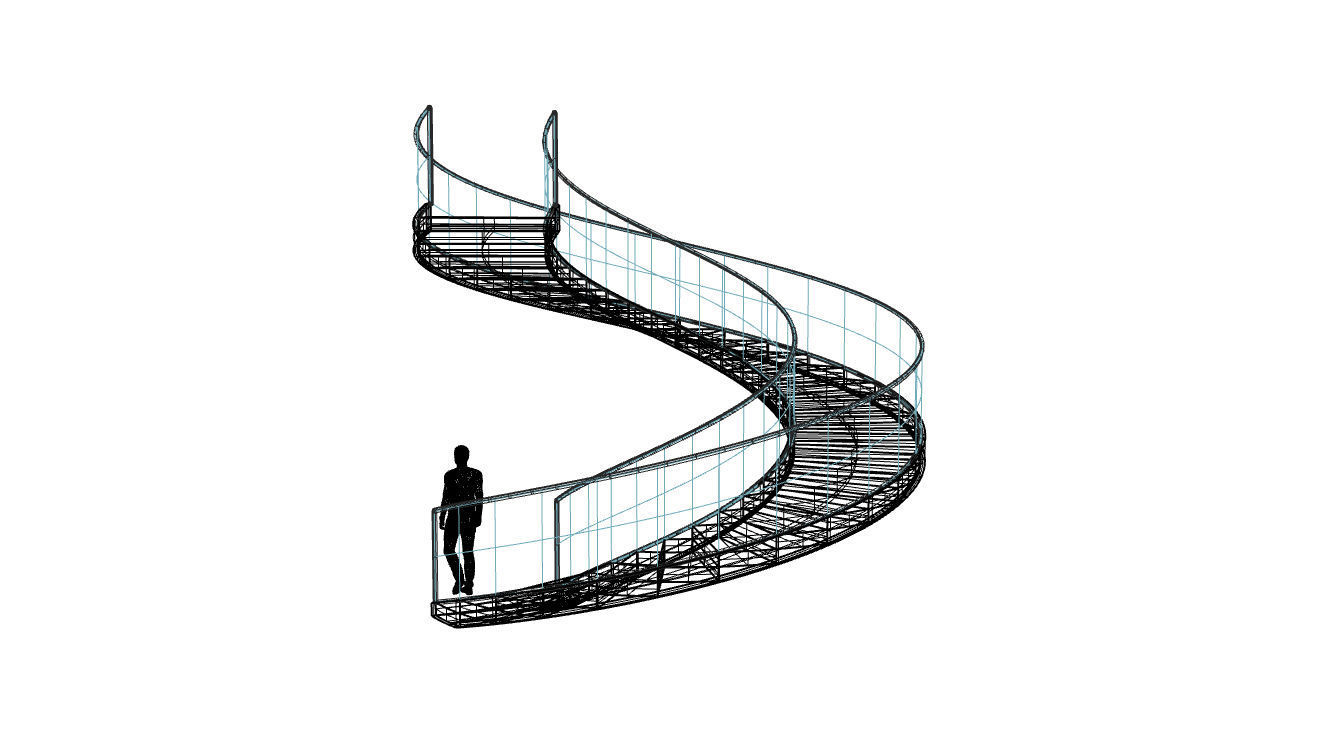 Spiral Staircase with Glass and Guardrail 360 3D model_118