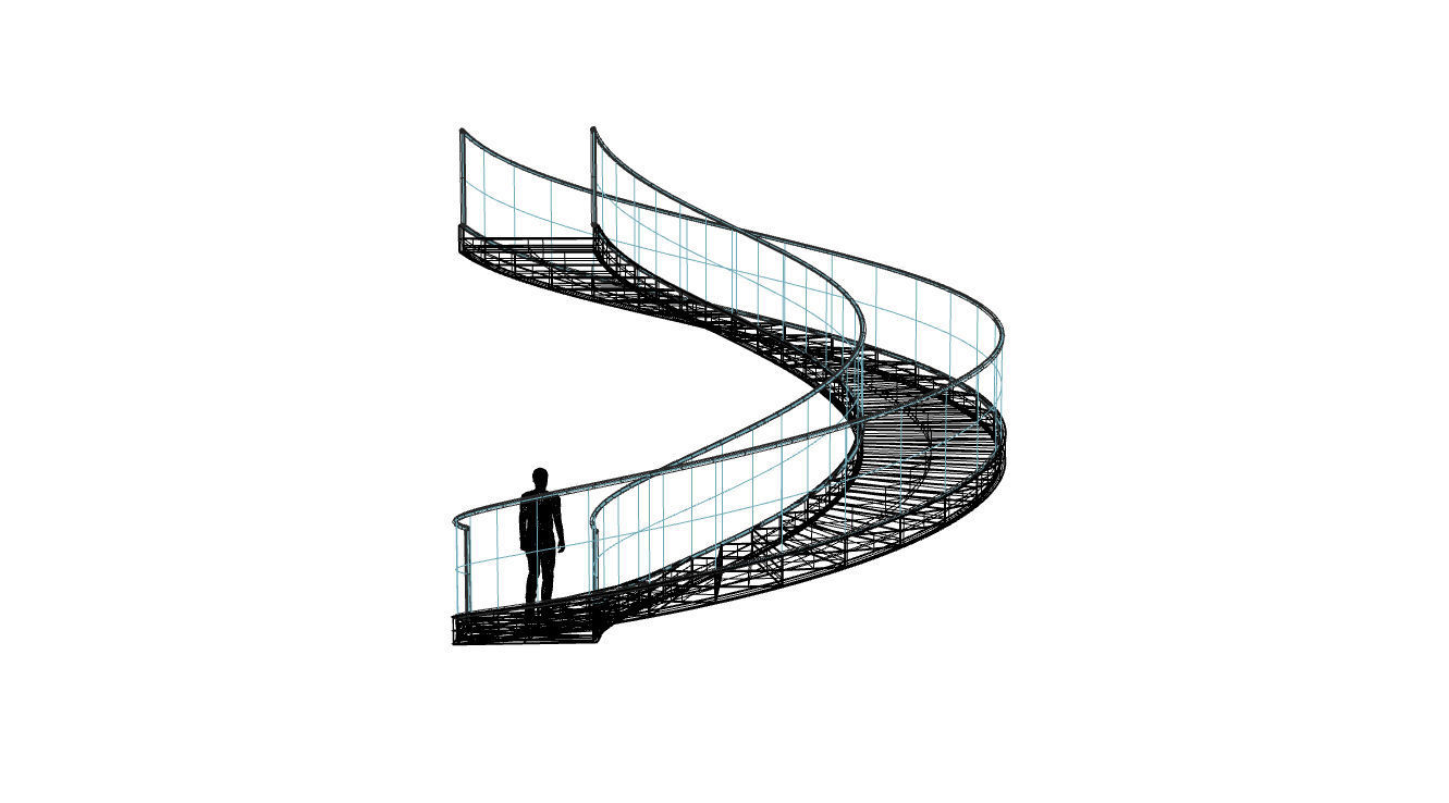 Spiral Staircase with Glass and Guardrail 360 3D model_106