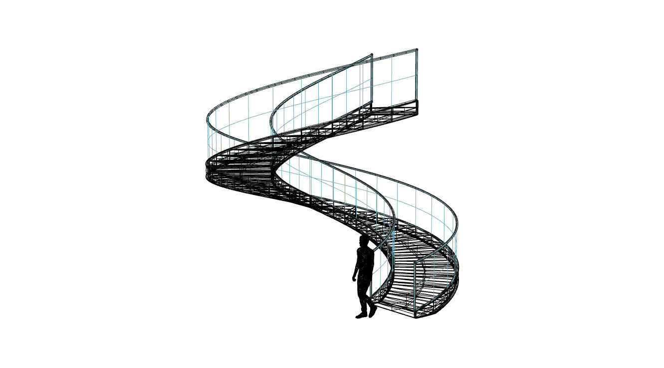 Spiral Staircase with Glass and Guardrail 360 3D model_93
