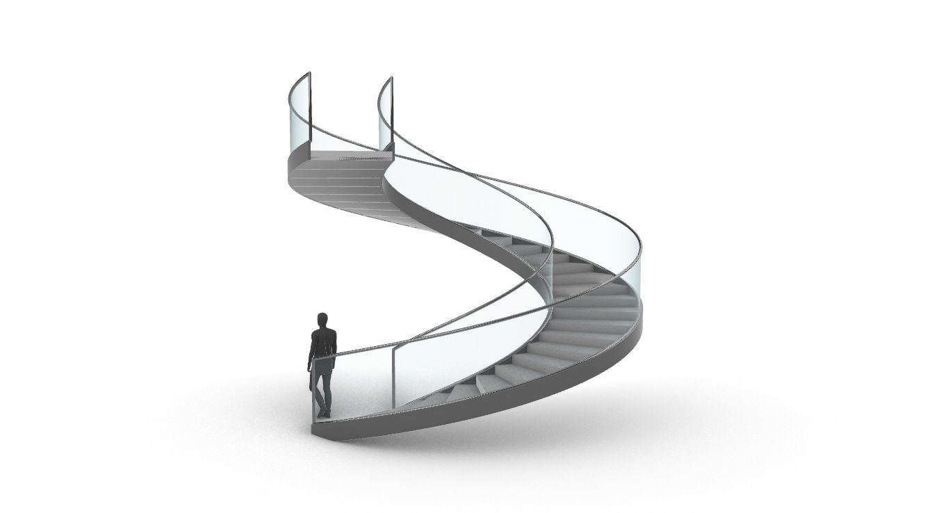 Spiral Staircase with Glass and Guardrail 360 3D model_25