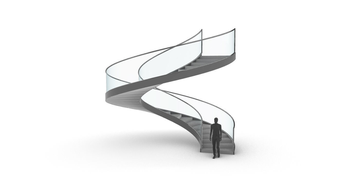 Spiral Staircase with Glass and Guardrail 360 3D model_30