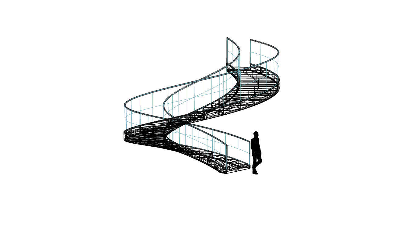 Spiral Staircase with Glass and Guardrail 360 3D model_110