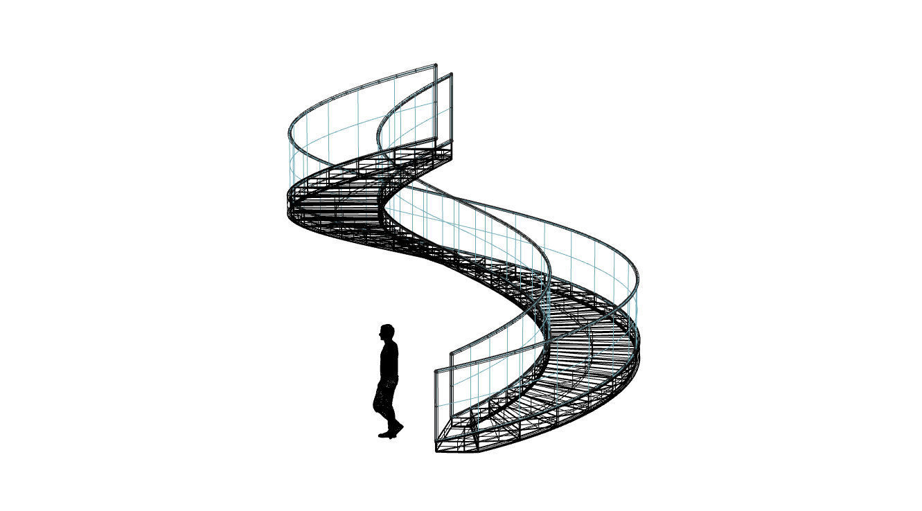 Spiral Staircase with Glass and Guardrail 360 3D model_114