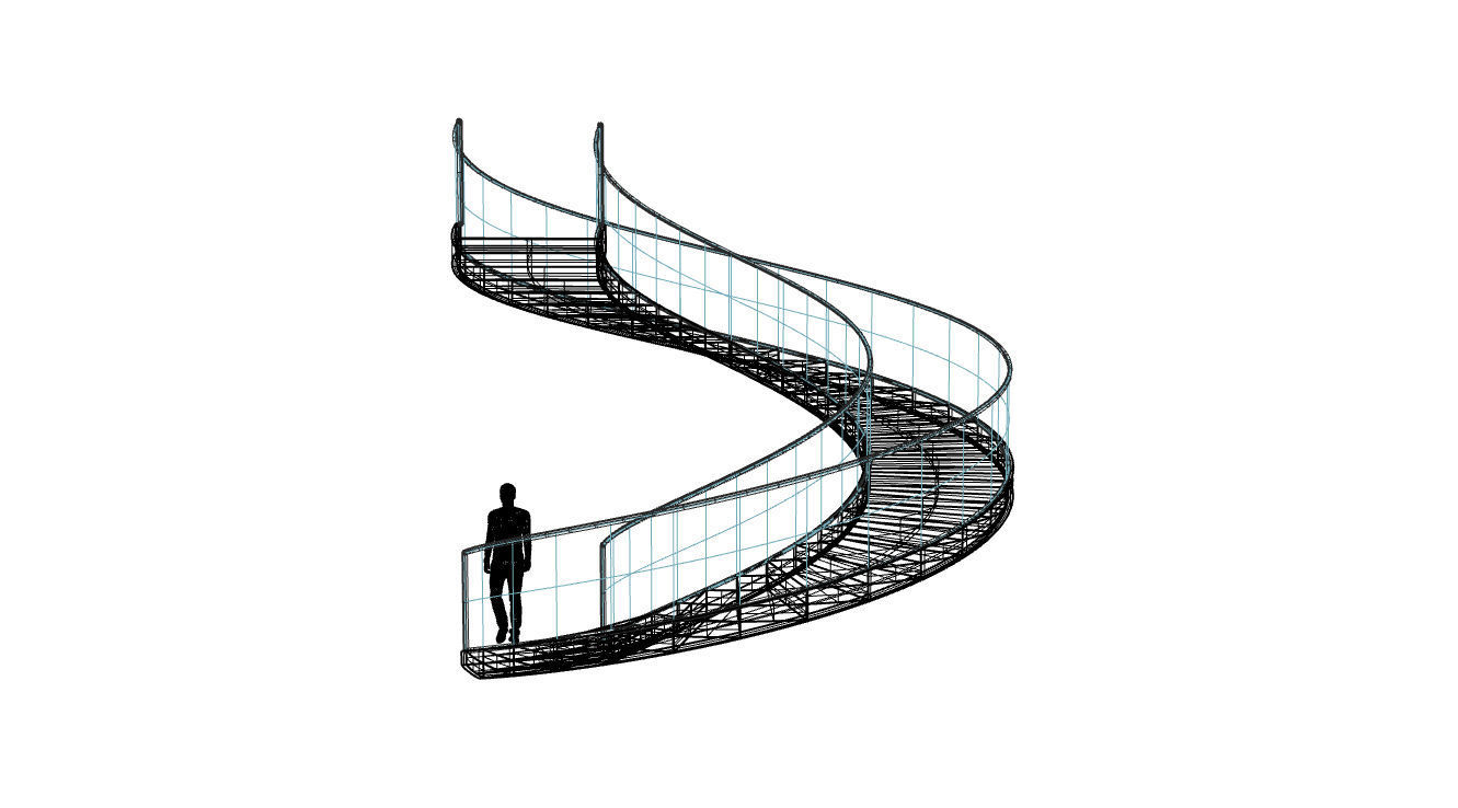 Spiral Staircase with Glass and Guardrail 360 3D model_92