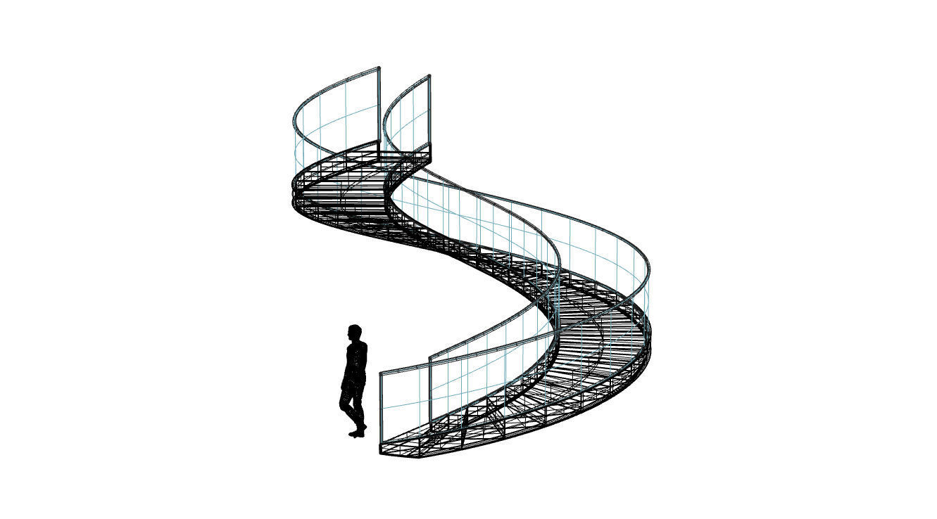 Spiral Staircase with Glass and Guardrail 360 3D model_119