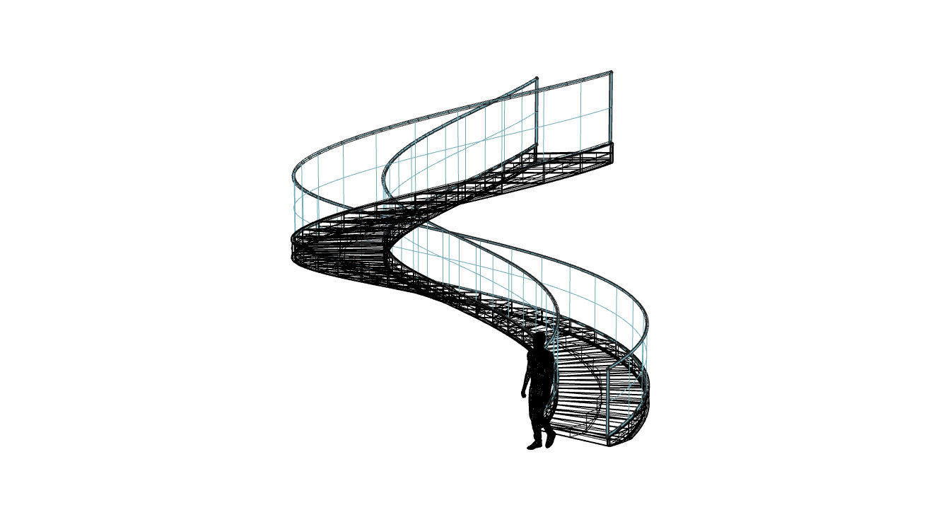 Spiral Staircase with Glass and Guardrail 360 3D model_105
