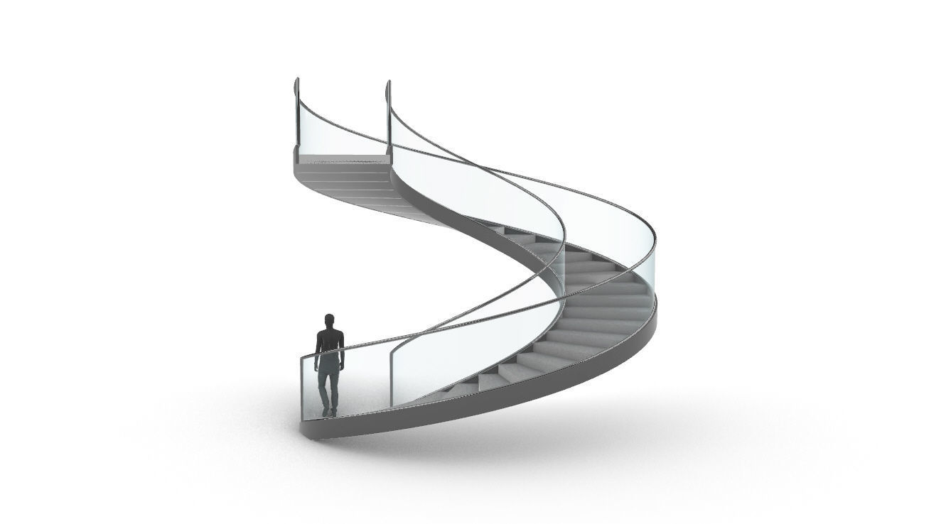 Spiral Staircase with Glass and Guardrail 360 3D model_15