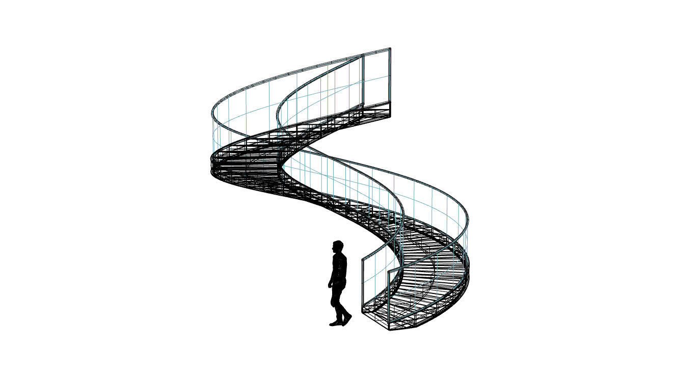 Spiral Staircase with Glass and Guardrail 360 3D model_99