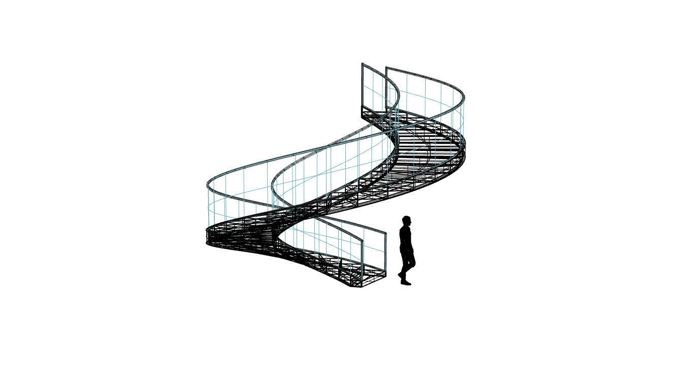 Spiral Staircase with Glass and Guardrail 360 3D model_111