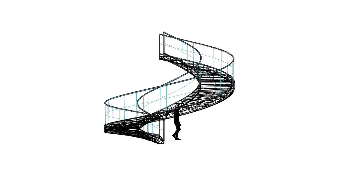 Spiral Staircase with Glass and Guardrail 360 3D model_113