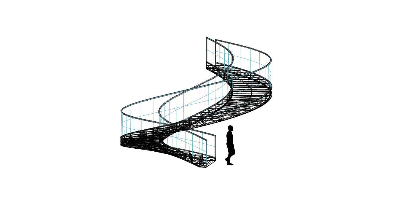 Spiral Staircase with Glass and Guardrail 360 3D model_89