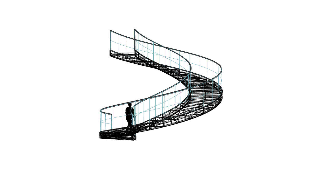 Spiral Staircase with Glass and Guardrail 360 3D model_112